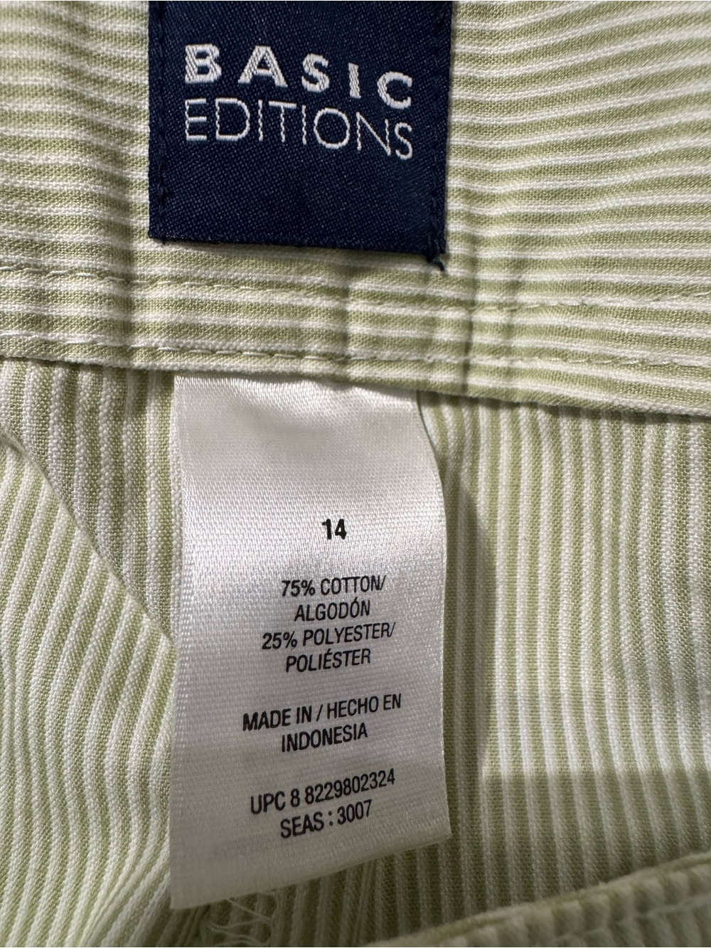 Basic Editions Pale Green Pinstripe Top